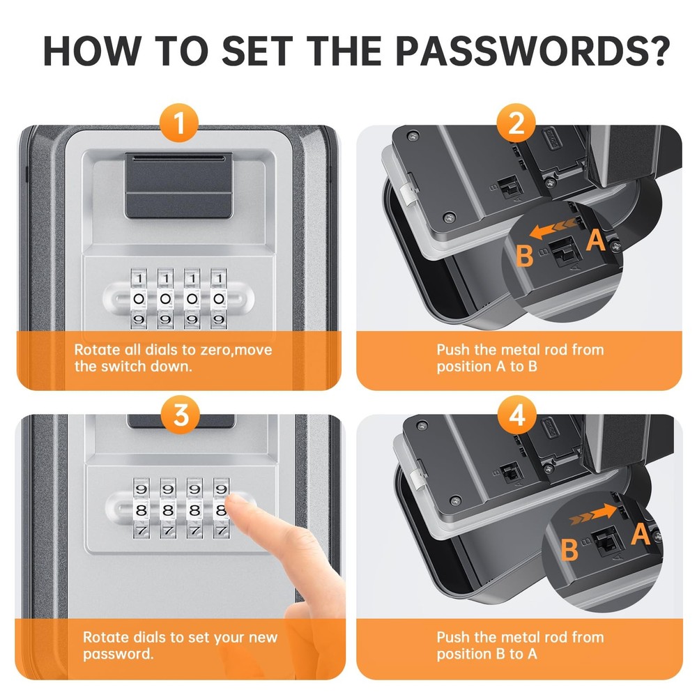 Light Up Key Lock Box Waterproof Wall Mount Portable 4Digit Combination Key ...