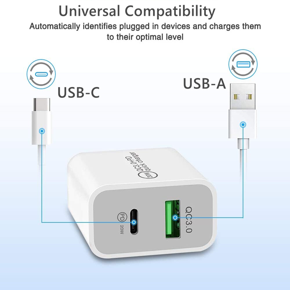 20W USB-C QC PD Power Adapter Fast Wall Charger for iPhone iPad Android Samsung