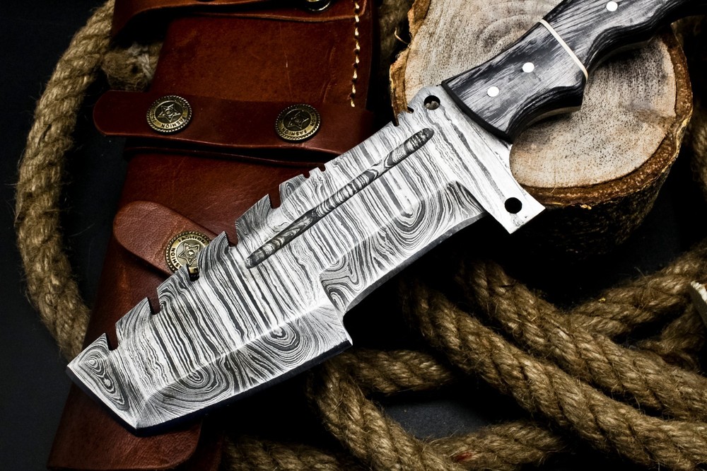 AB Handmade Damascus Custom Hard Wood Handle Tracker Camping Knife
