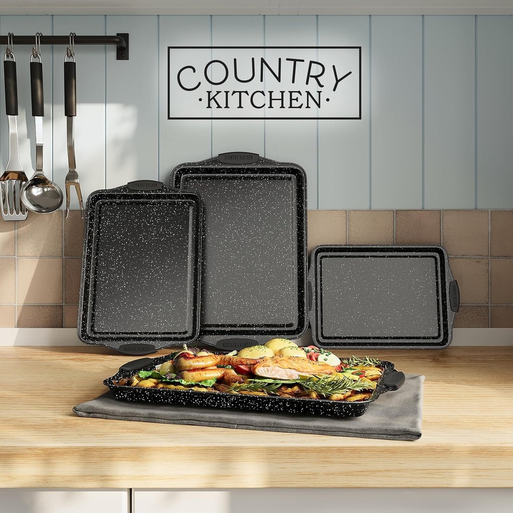 Country Kitchen Nonstick Stackable Bakeware Set Black, 4 Pcs
