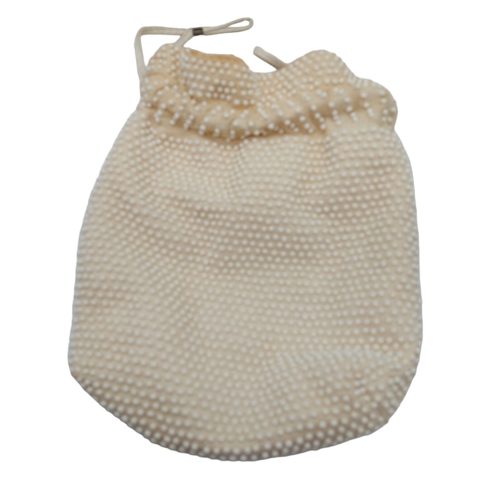 Beaded Purse With Pull String Closure Cream Colored Reversible