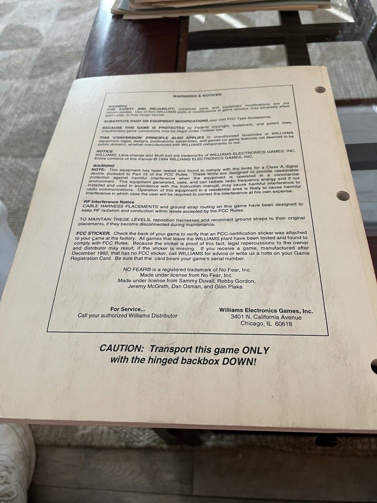 No Fear Pinball Manual