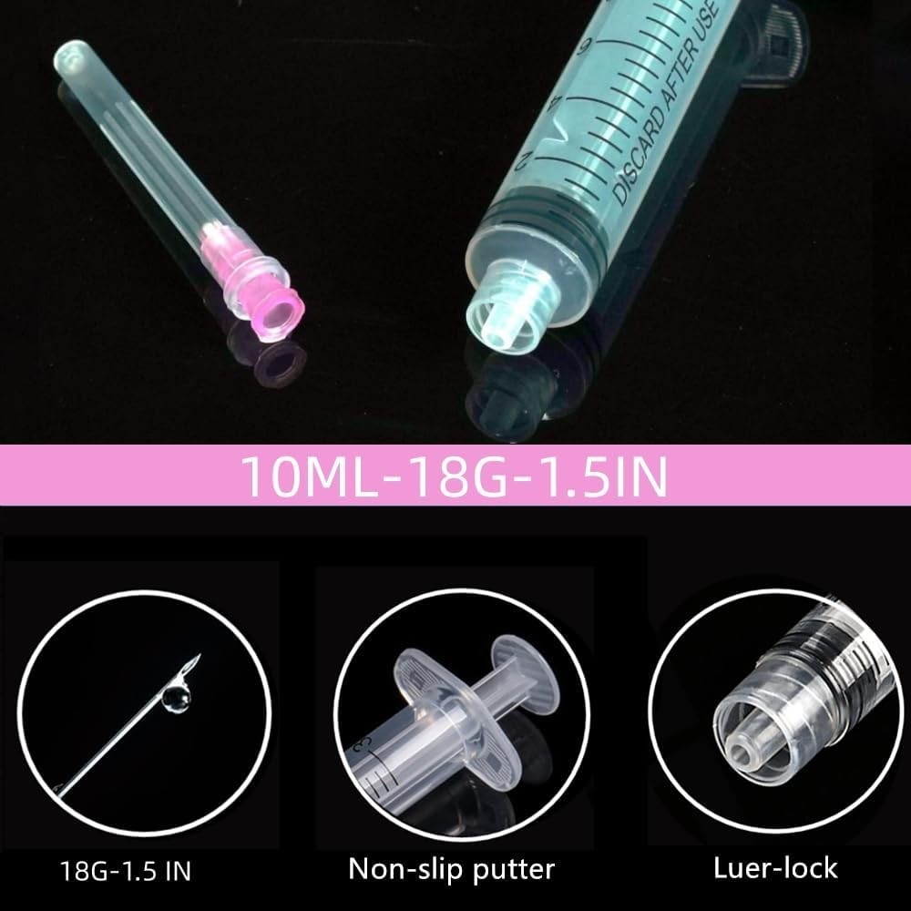 Multi-Size Luer Lock Syringes - 5 Pack Including 10ml, 18 Gauge for Precision