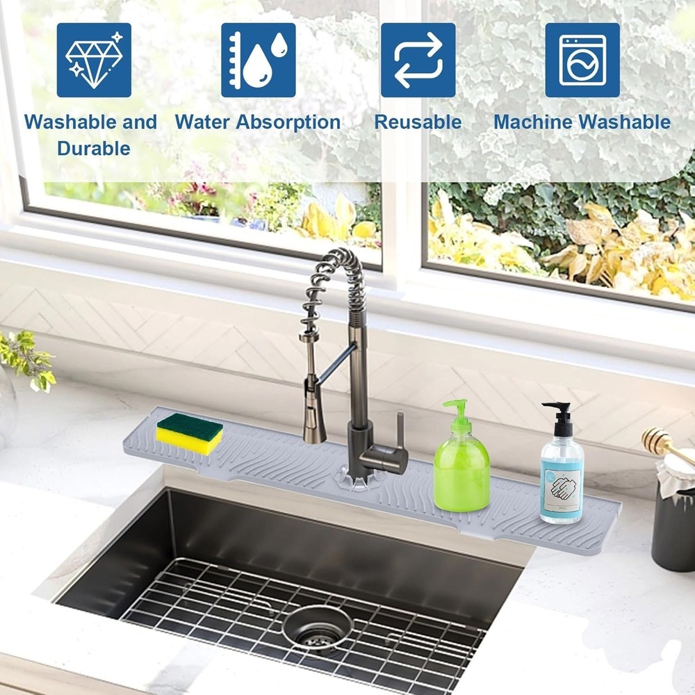 33" Silicone Kitchen Sink Splash Guard - Self-Draining & Adjustable Fit