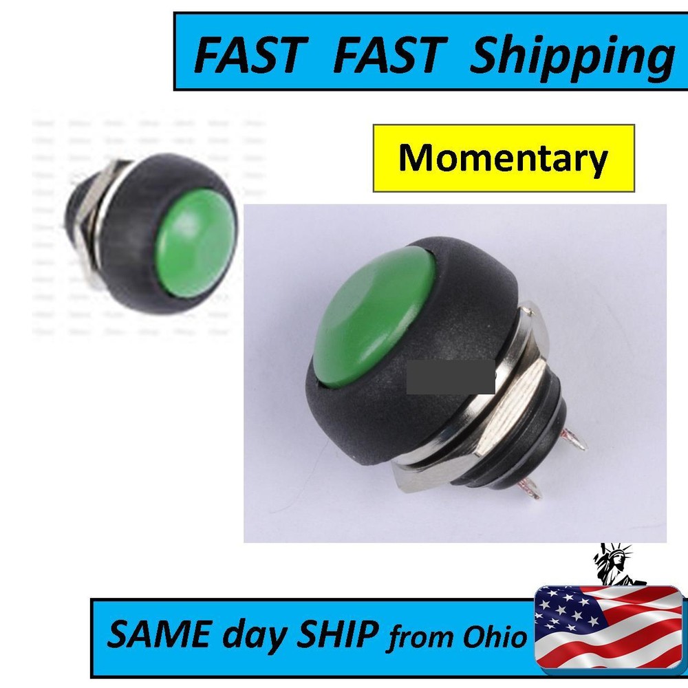 2 PCS /// GREEN Waterproof momentary Push button Mini Round Switch