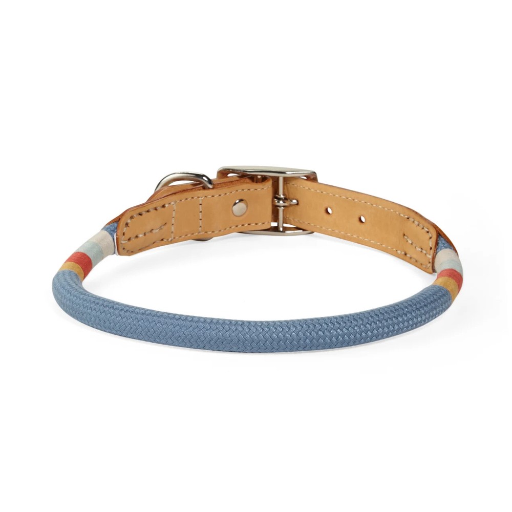 YOULY The Wanderer Blue Rope & Leather Dog Collar, Medium.