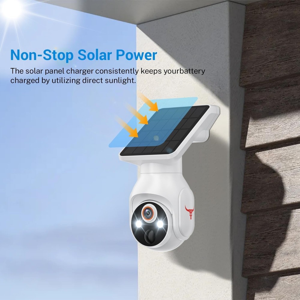 Solar Panel Powered Security Camera 1080p WiFi Camera with Night Vision Motion