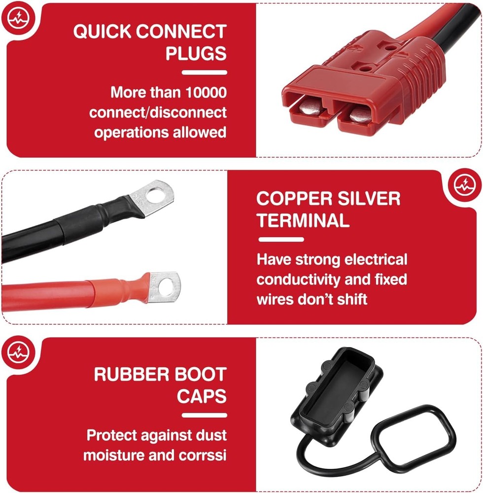 24FT Quick Disconnect Winch Power Cable, 4 Gauge 4 AWG Wiring For Winch Trailer