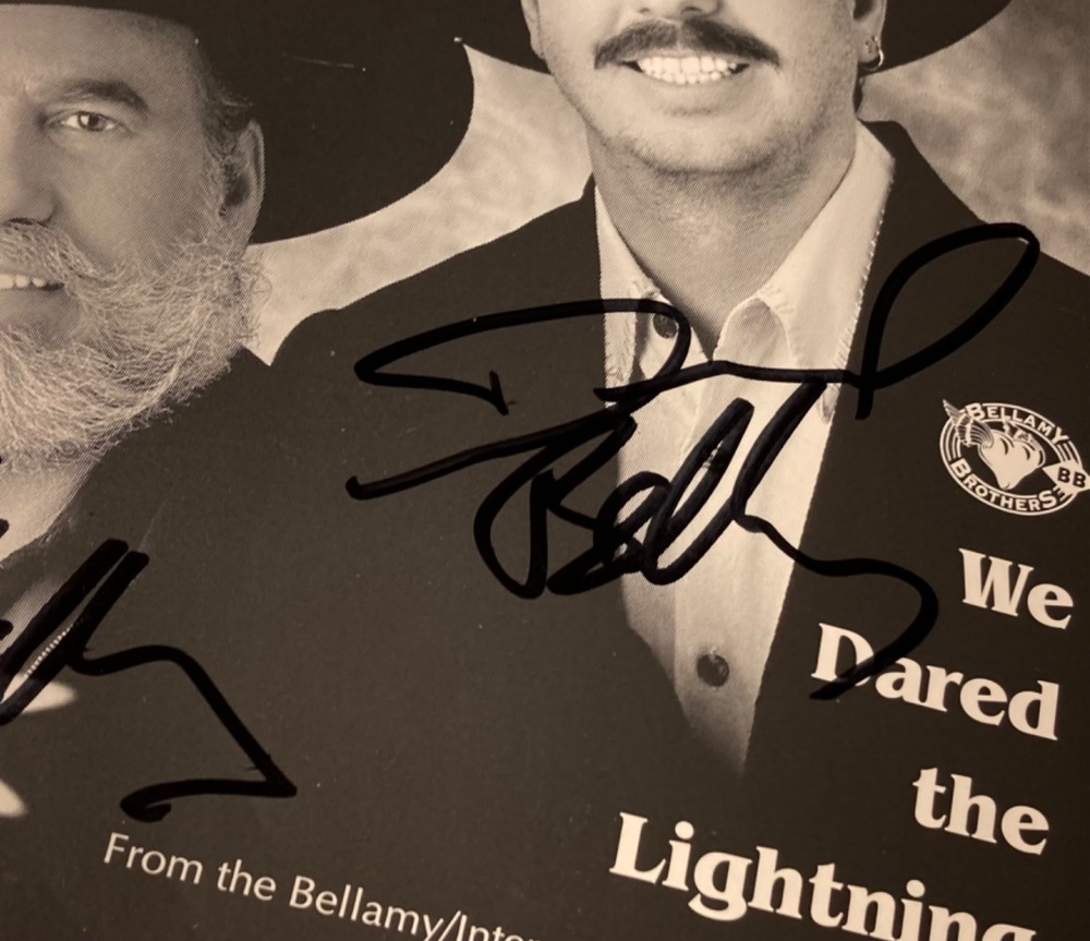 2x Hand SIGNED Bellamy Brothers CD Case Insert (1) We Dared The Lightning