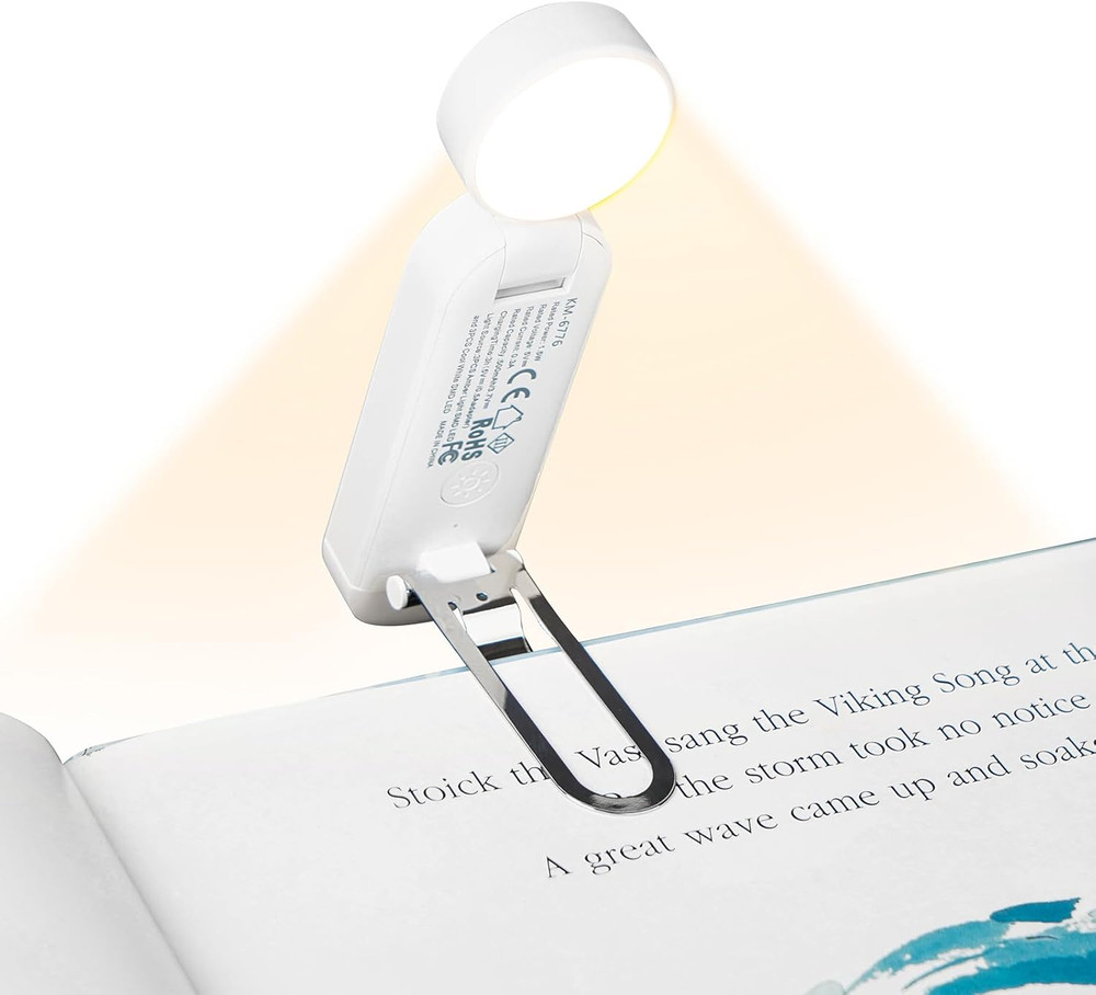 USB Rechargeable Bookmark Reading Light, Blue Light Blocking Amber Leds for Bedt