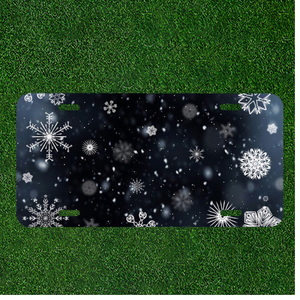 Custom Personalized License Plate Auto Tag With Night Time Snowflakes Design