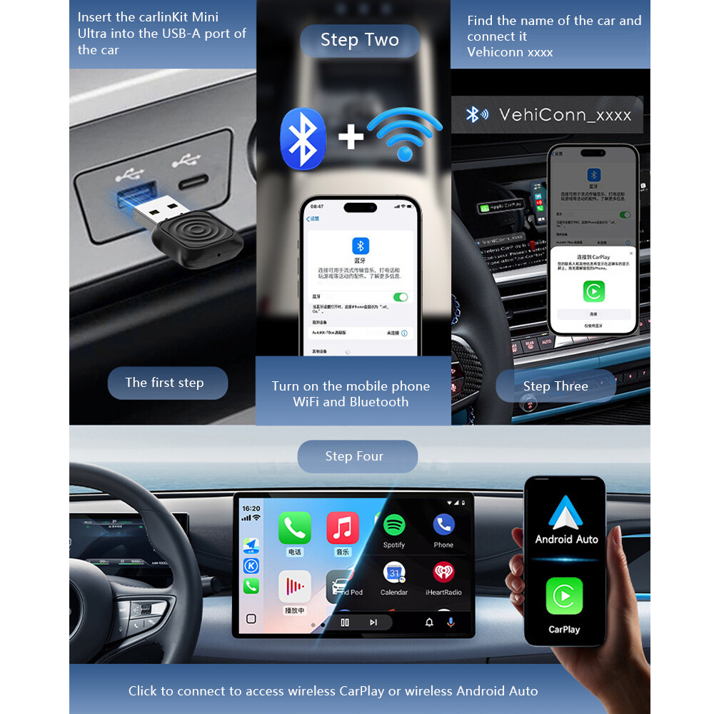 5.0 Mini Wireless CarPlay & Android Auto Adapter 5.8GHz Plug & Play