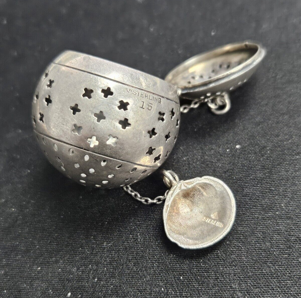 Sterling Tea Infuser Strainer Pierced seashell holder WATROUS