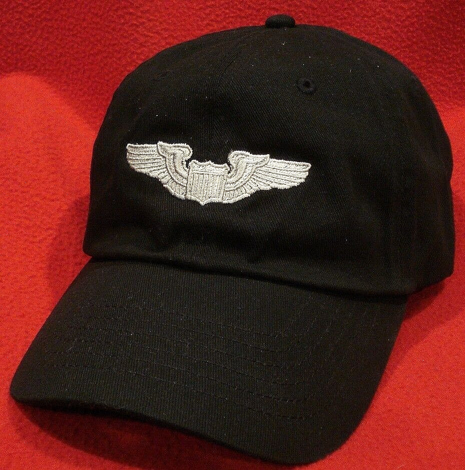 USAF BASIC PILOT WINGS Aviator BALL CAP low-profile AVIATOR wings hat BLACK