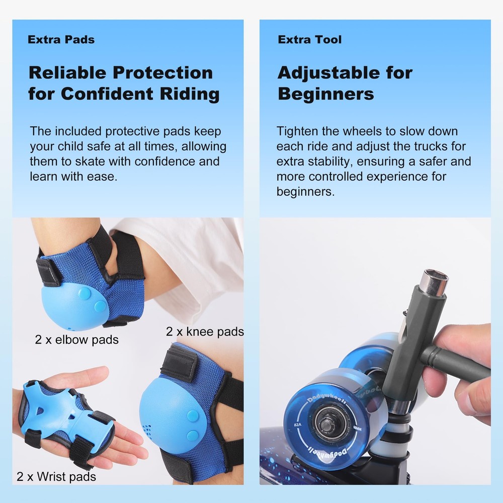Kids Skateboard Set with Light-Up Wheels–Complete Beginner Kit Includes Full ...