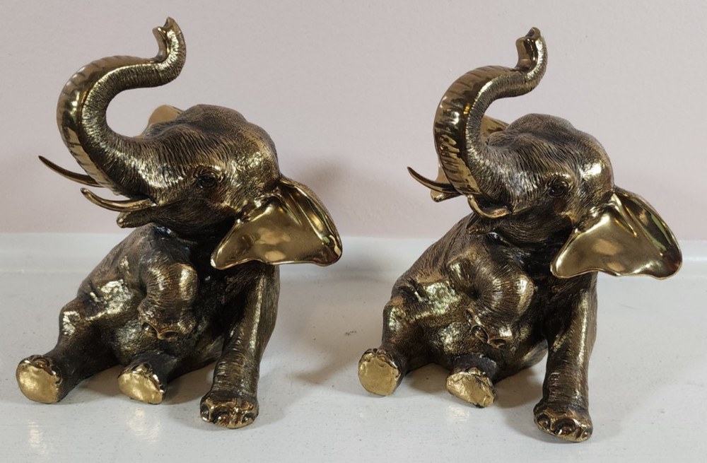 Vintage Elephant Bookends Gold Tone