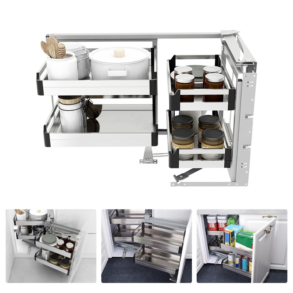 2-Tier Blind Corner Cabinet Pull Out Soft Close Cup Dishes Basket Organizer Rack