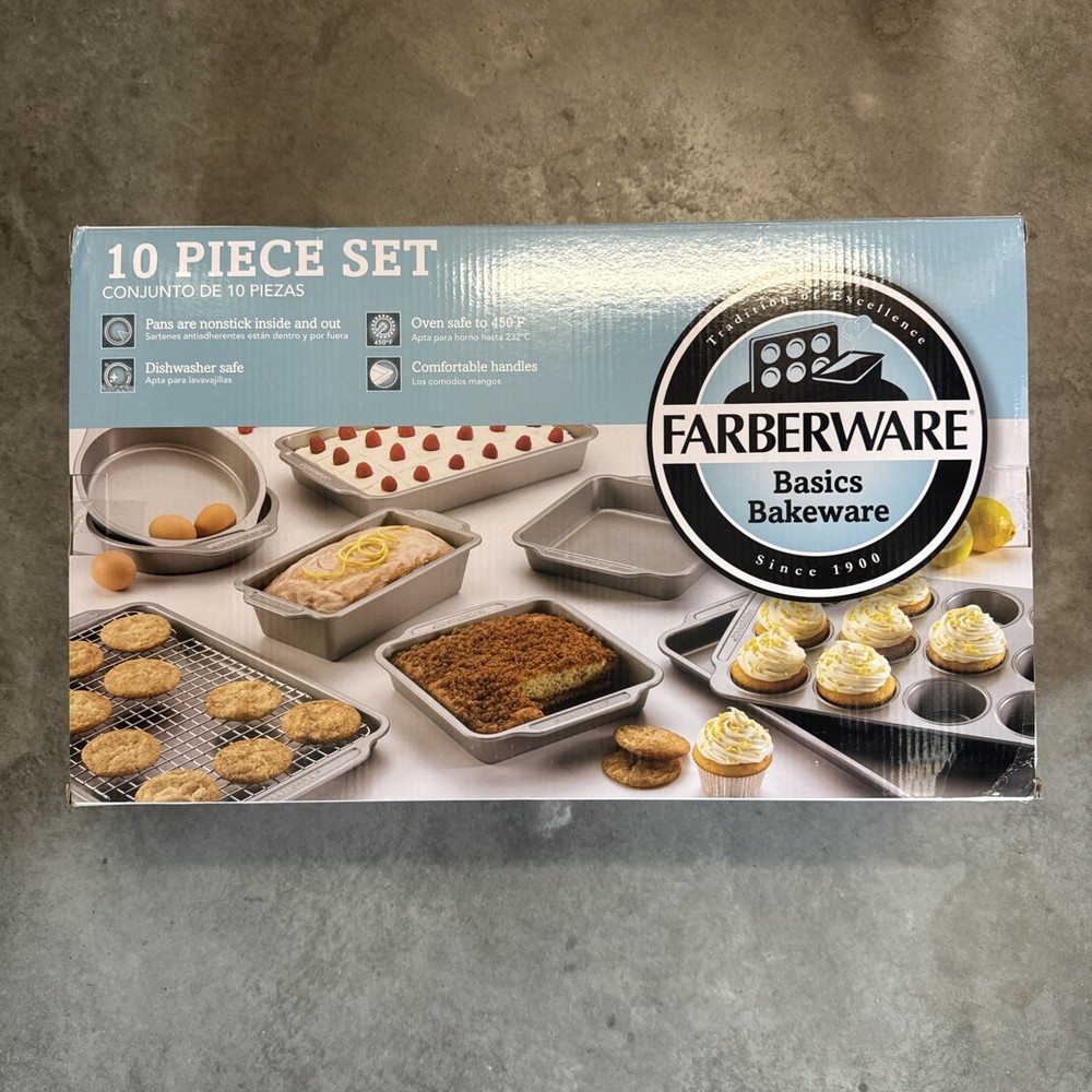 NEW! Farberware 10pc Nonstick Bakeware Set Gray Basics Bakeware Dishwasher Safe