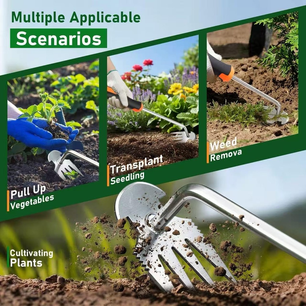 Weed Puller Tool, 2-in-1 Hand Weeder Tool with 4 Sharp Tines & Blade, Mangane...
