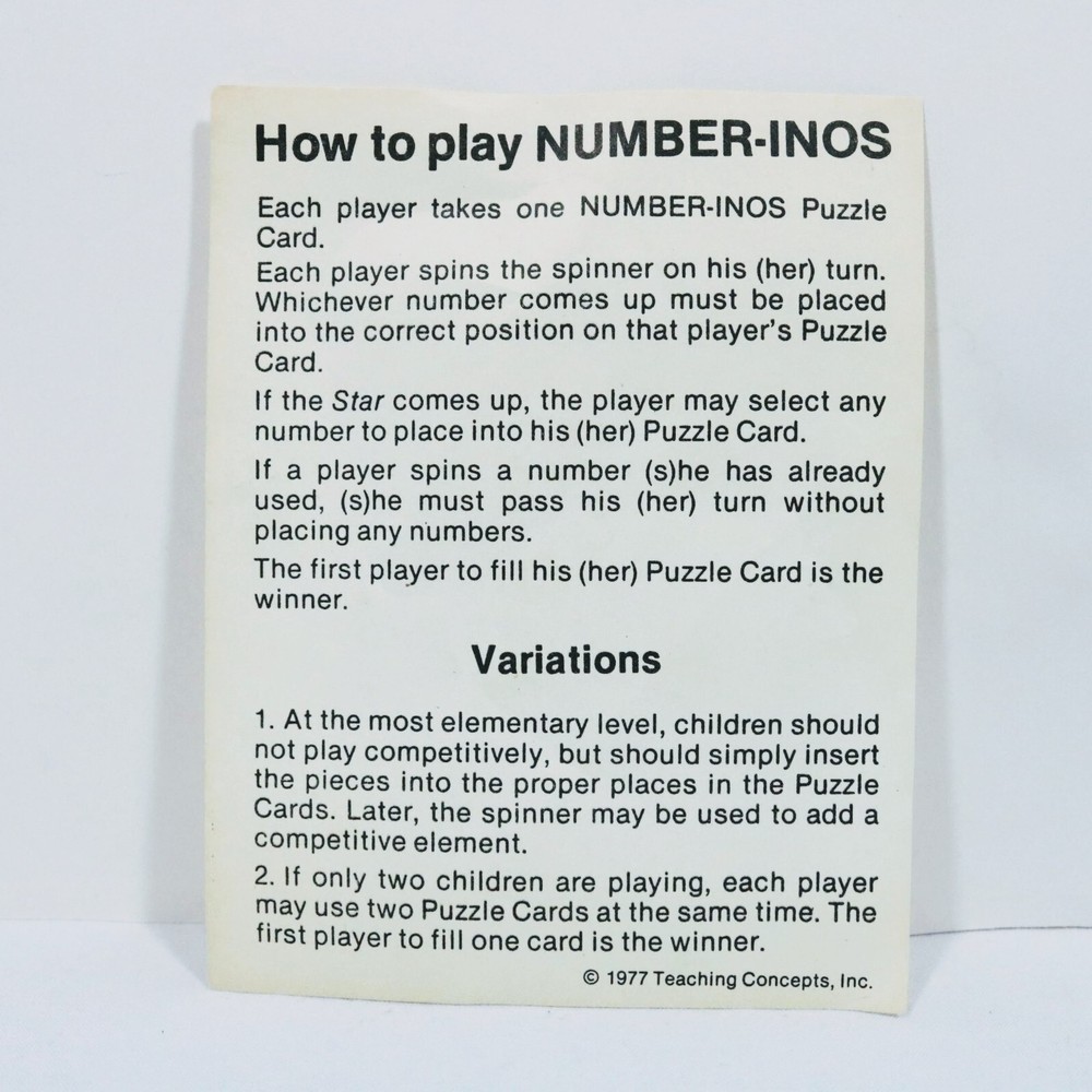 1977 Teaching Game Number-Inos