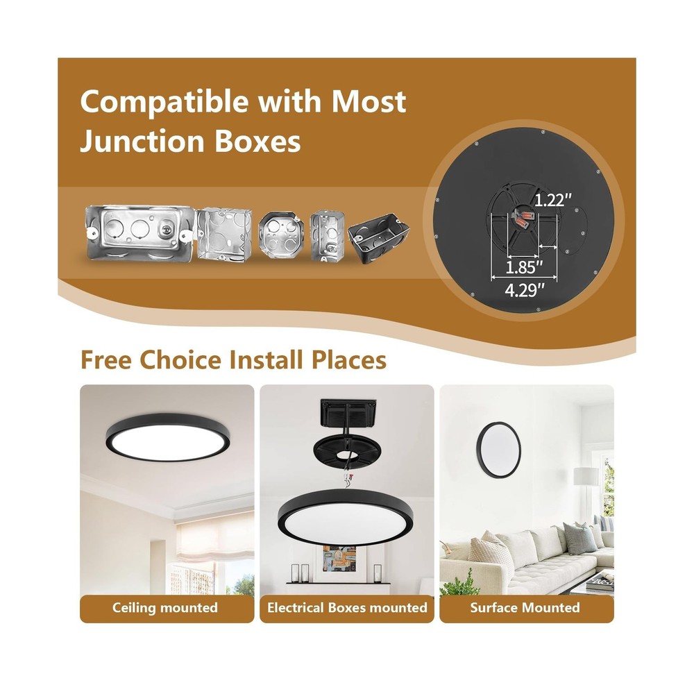 6PK 12 Inch Super Slim LED Flush Mount Ceiling Light, 24W, 2520LM, Selectable...