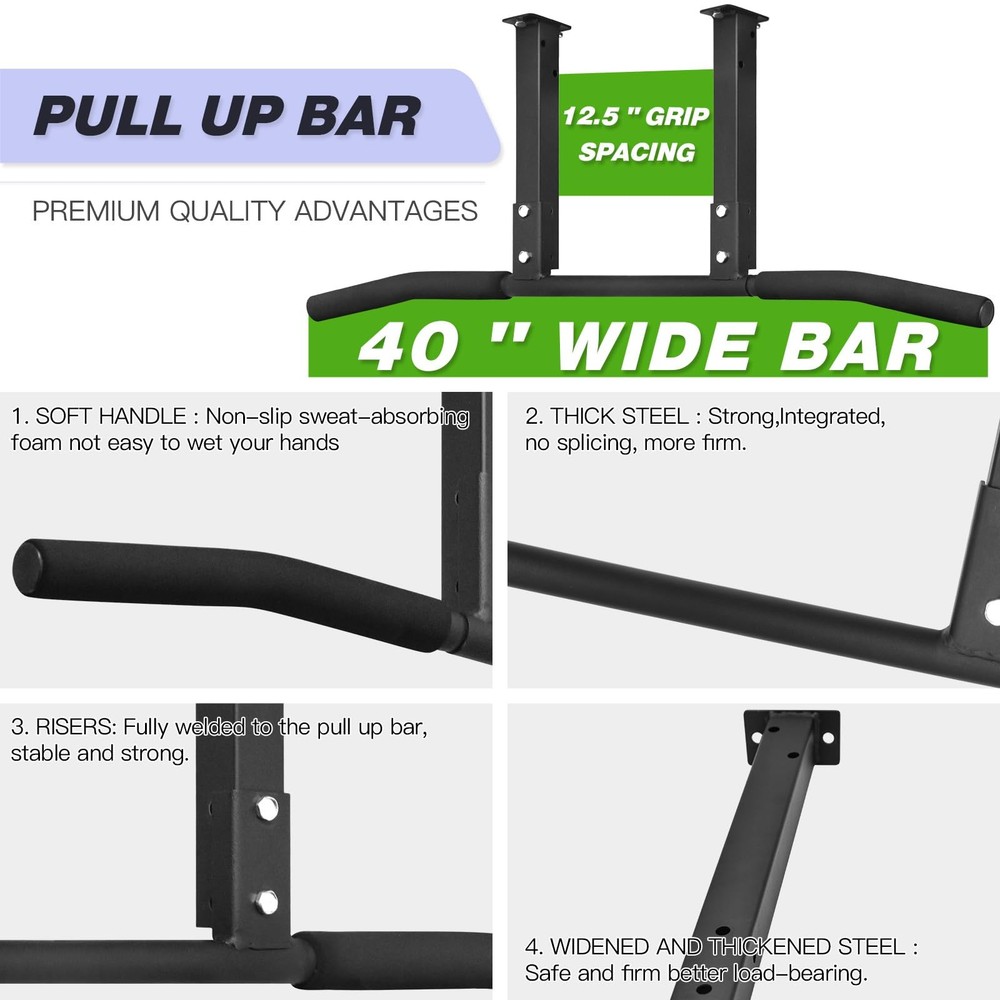 ATENTO Multifunctional Pull Up Bar for Ceiling Mount or Beam Mount, Black