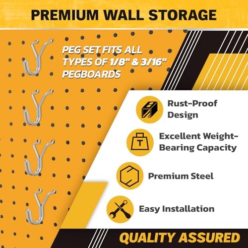 45-Piece Pegboard Hooks J-Hook, Silver J Hooks for Pegboard, Fits 1/8” &