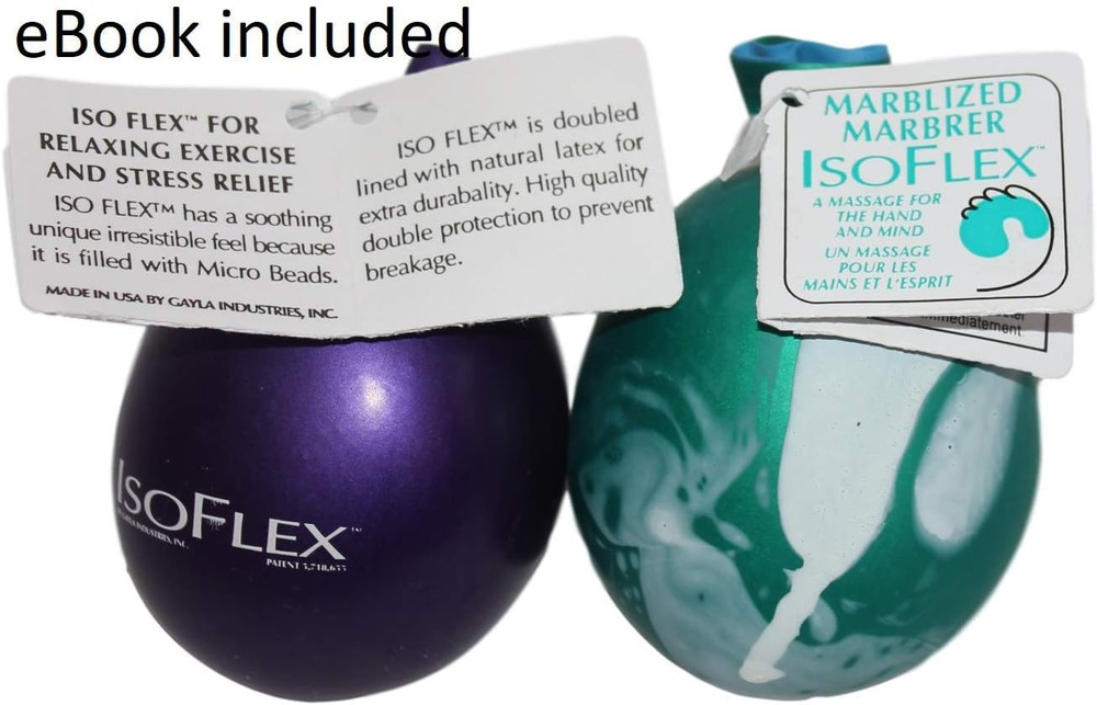 Hand Therapy and Exercise Ball with an E-Book. 2 Pack - One Solid Color and One