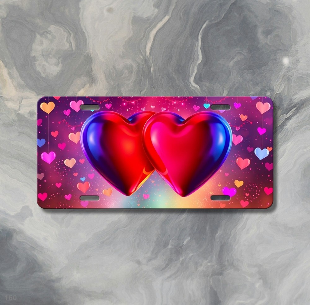 Bold Hearts License Plate Optional Text Auto Tag Everyday Gift