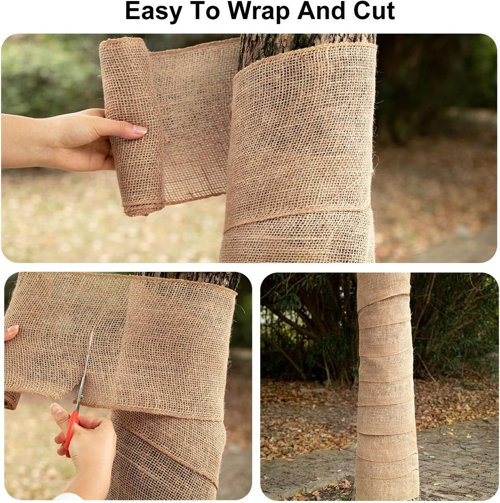 2 Rolls Burlap Tree Protector Wraps 7.8" × 9.8' Winter Tree Trunk Guards Protect