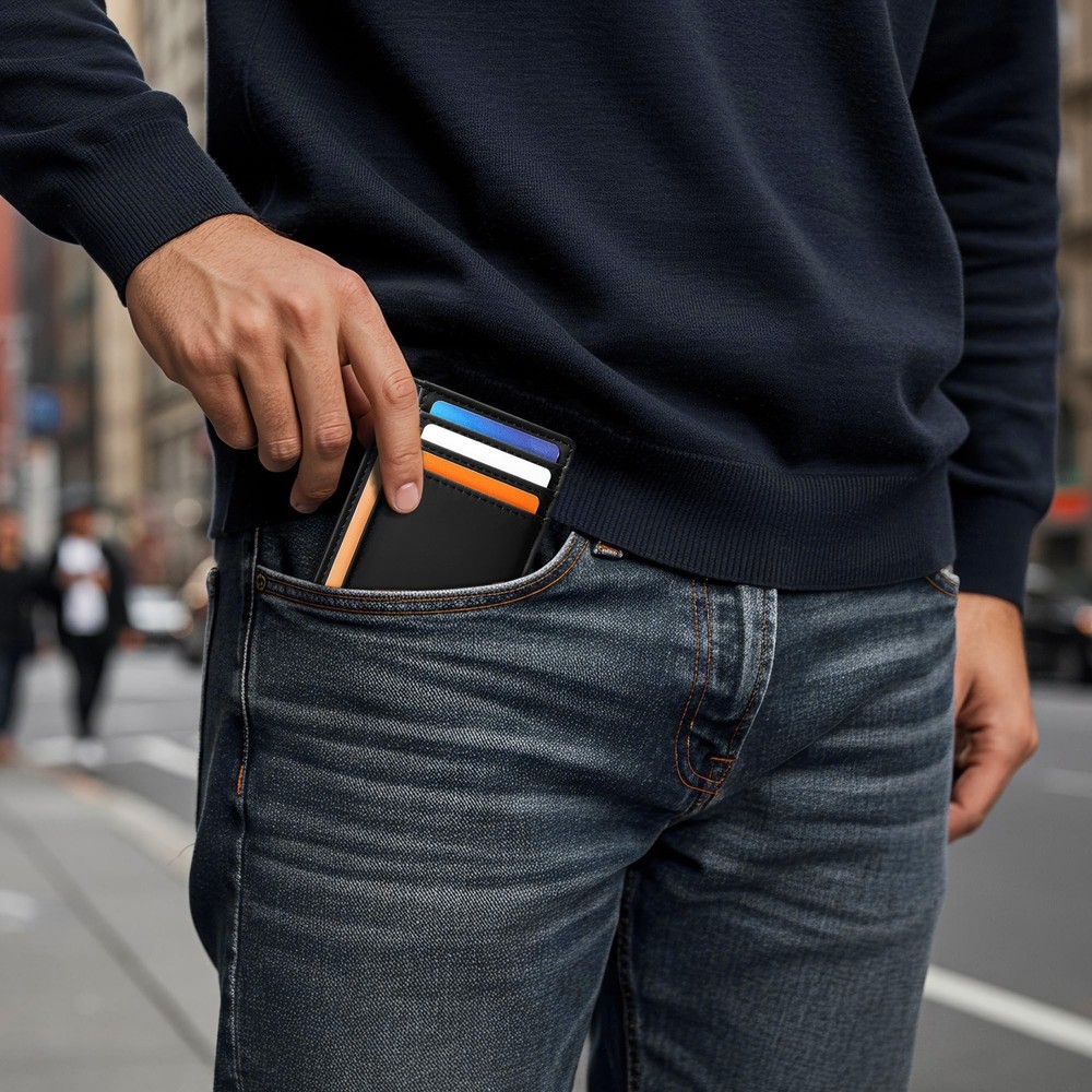 Travelambo Slim Wallet Front Pocket Minimalist Leather RFID Blocking Medium S...