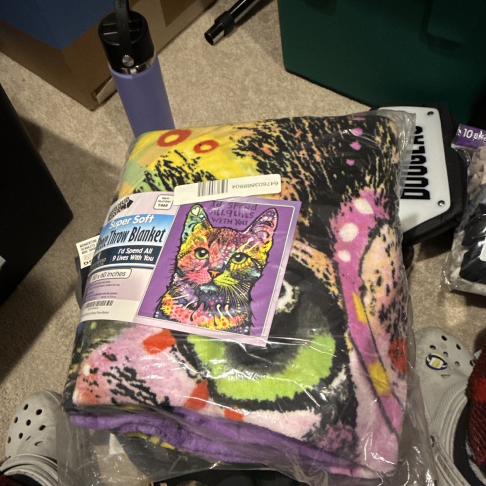 Dawhud Direct Super Soft Fleece Throw Blanket Cat Pattern Multicolor 50x60"