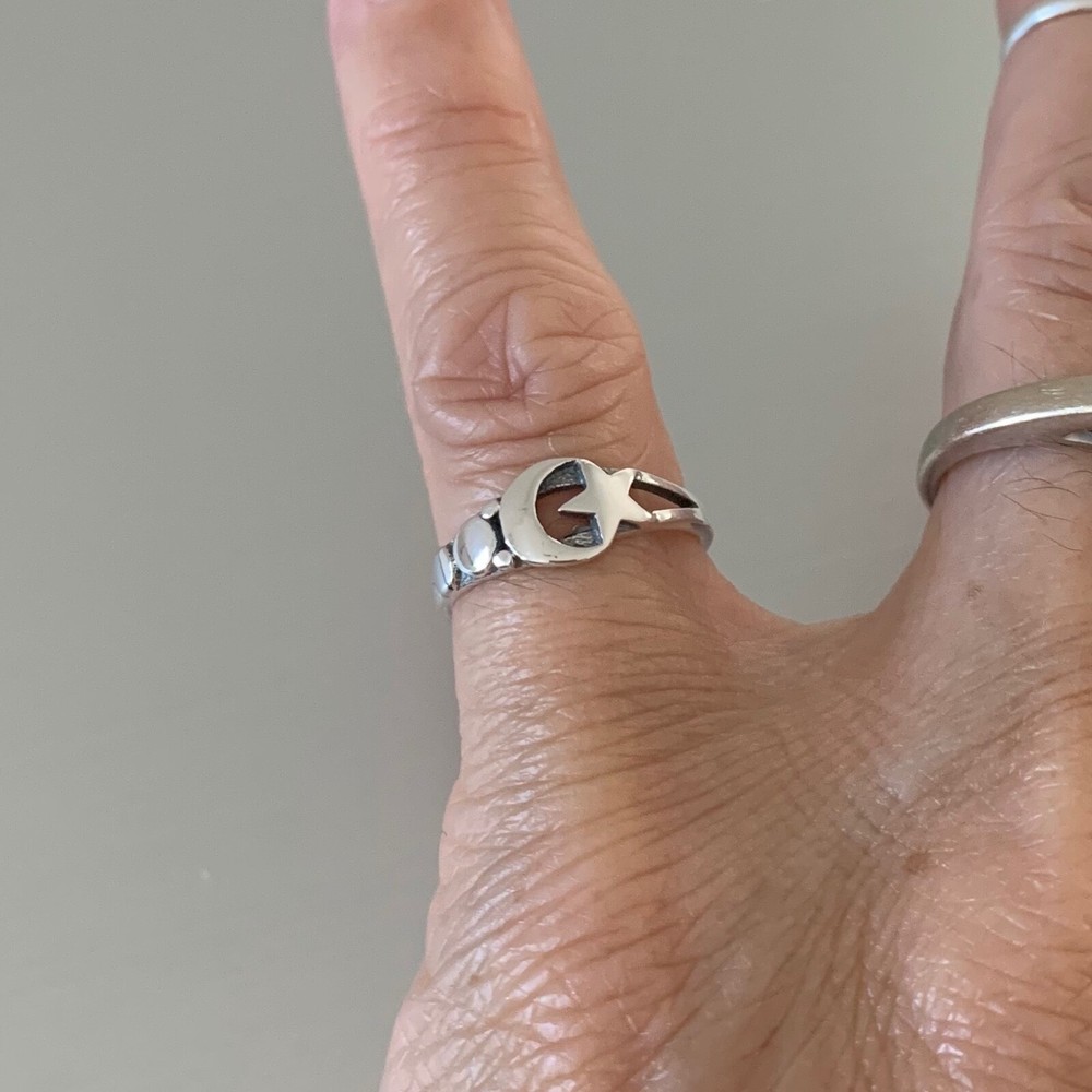 Sterling Silver Small Moon and Star Ring, Minimalist Silver Rings