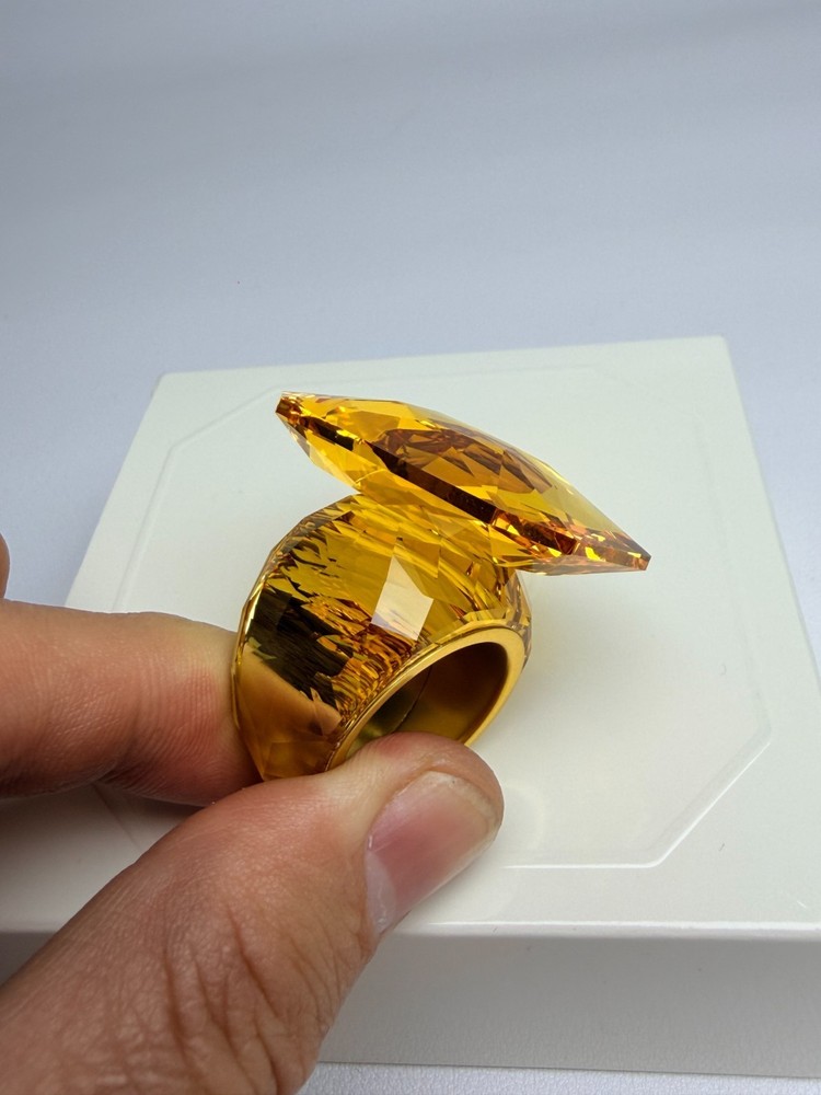 Swarovski Lucent cocktail ring oversized crystal, octagonal cut yellow size 60.