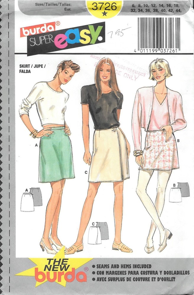 Burda Sewing Pattern # 3726 Misses' Fitted Skirt Size: 6-18