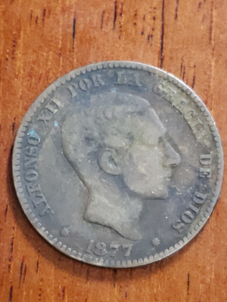 1877 DIEZ CENTIMOS SPAIN ANTIQUE COIN