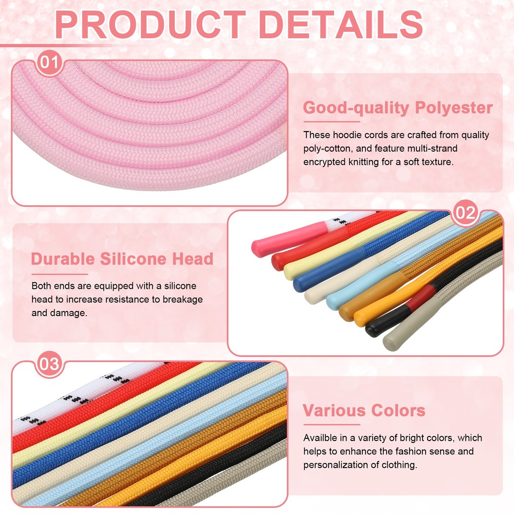 2pcs 53inch Drawstring Cords Hoodie String with Easy Threader Light Pink