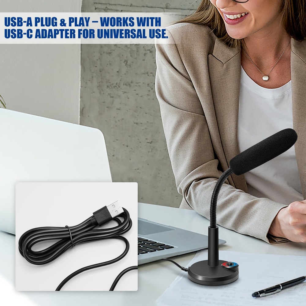 USB Computer Microphone RGB Breathing Light 1.5m Cable Plug Play Desktop