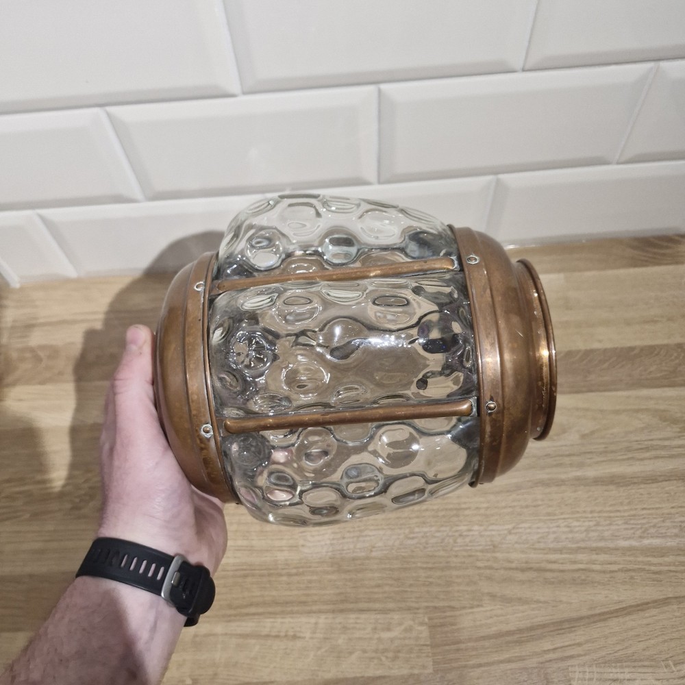Vintage Copper & Bubble Glass Arts & Crafts Lantern