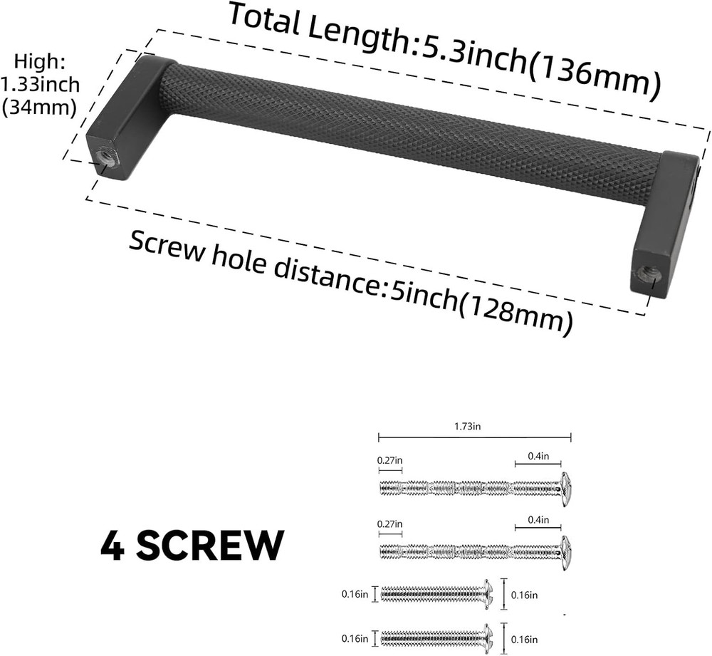 20 Pack Matte Black Knurled Cabinet Pulls - 5 Inch Drawer Handles