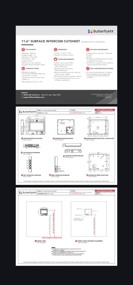 ButterflyMX 11.6" Surface Intercom Capacitive Touchscreen Bluetooth IP65