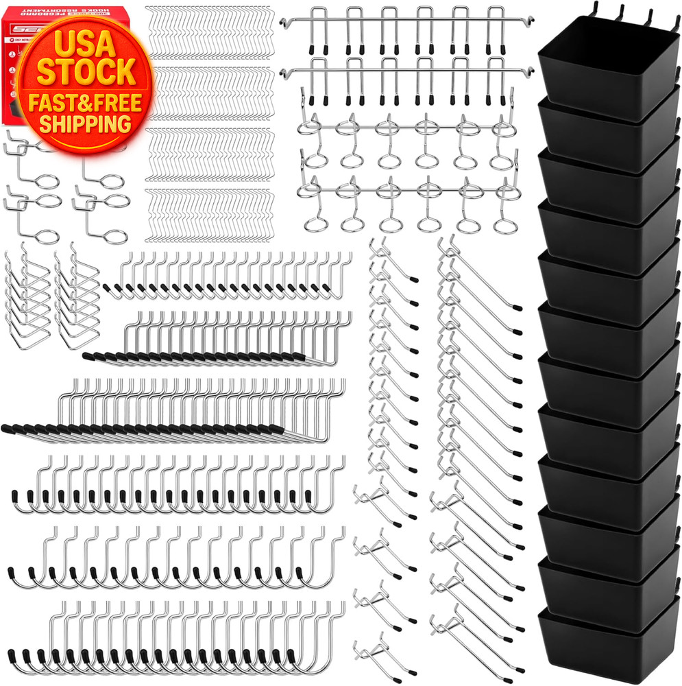 300 Piece Pegboard Hook Set Metal Organizer Tools Garage Workshop Storage Hooks