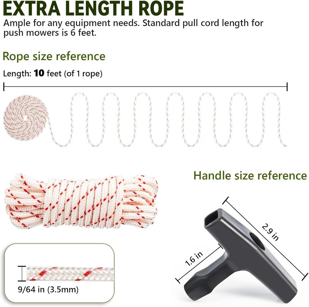 3 Pack 10 ft x 9/64 (3.5mm) Pull Cord Rope with Starter Handle White & Red