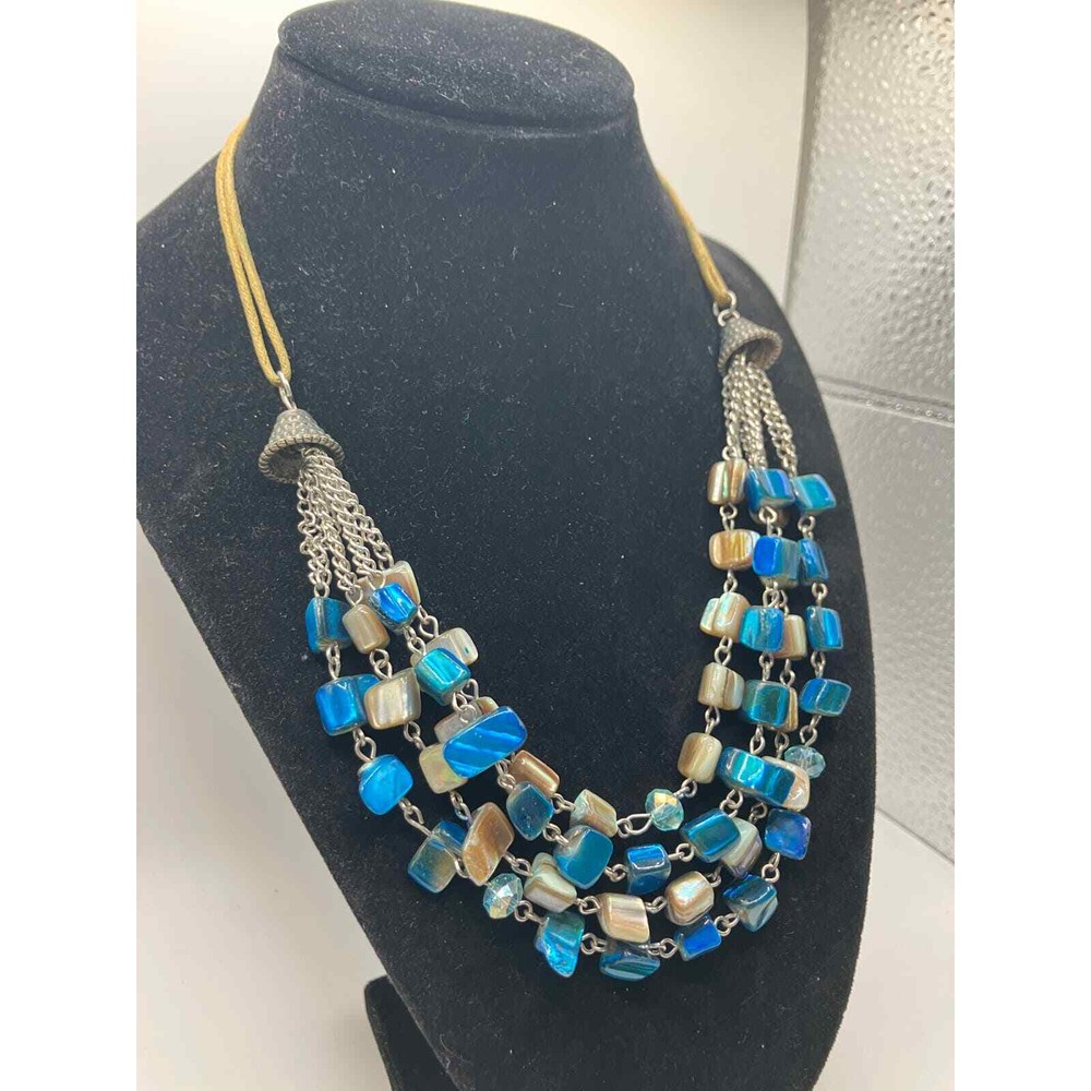 Blue Abalone Illusion Mixed Media Multi Strand Necklace!