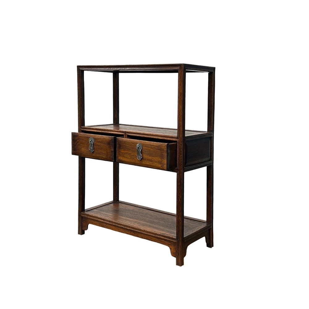Chinese Brown Stain Wood Rectangular Small Curio Display Stand GB250