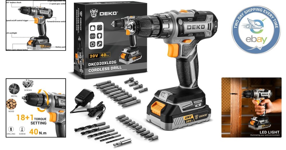 Compact 20V Electric Drill with Variable Speeds - Perfect for DIY Projects