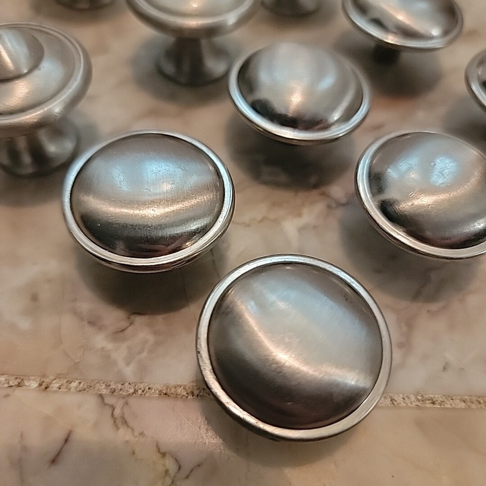 Cabinet Knobs Lot 18 Brushed Silver Round 1.25" Kitchen Drawer Pulls