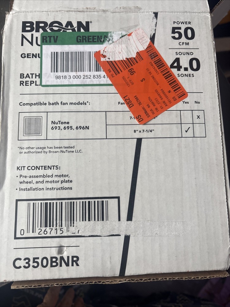 Brian Nutone C350BNR Bath Fan Replacement Motor Kit