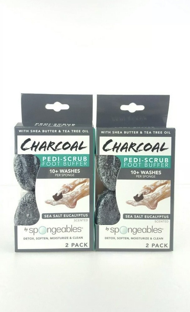 Charcoal Pedi Scrub Foot Buffer Sea Salt Eucalyptus Scented 2 per Pack
