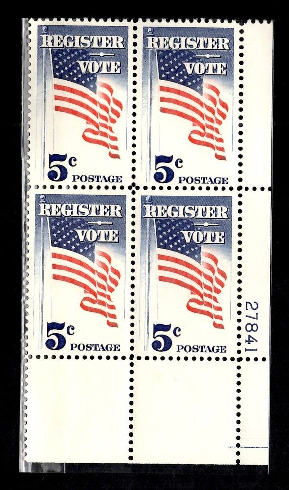 Register and Vote Plate Block 1964